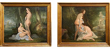 Pair of oil paintings on canvas with nymphs, early 19th century