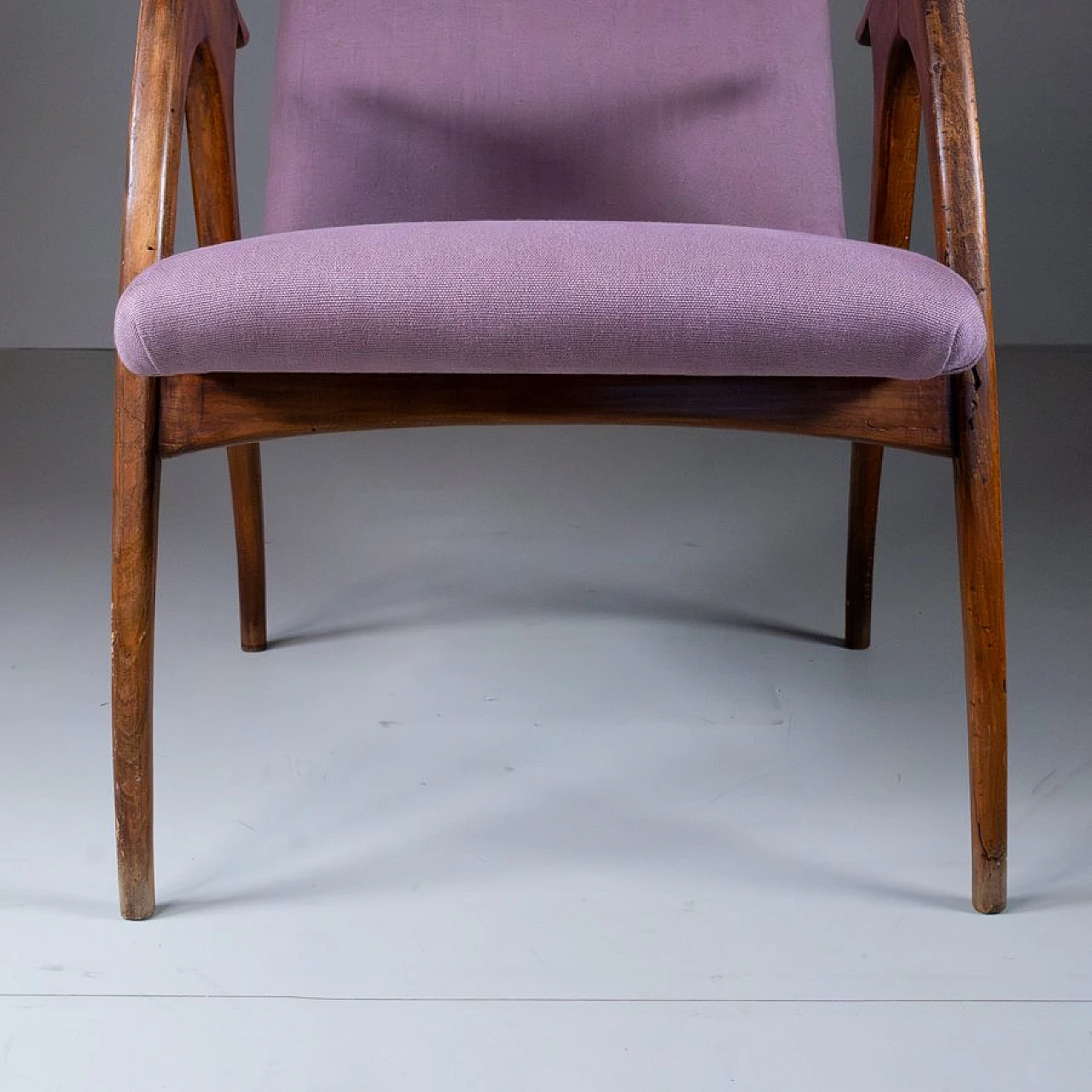 Armchair in wood and mauve fabric by Malatesta & Mason, 1950s 2