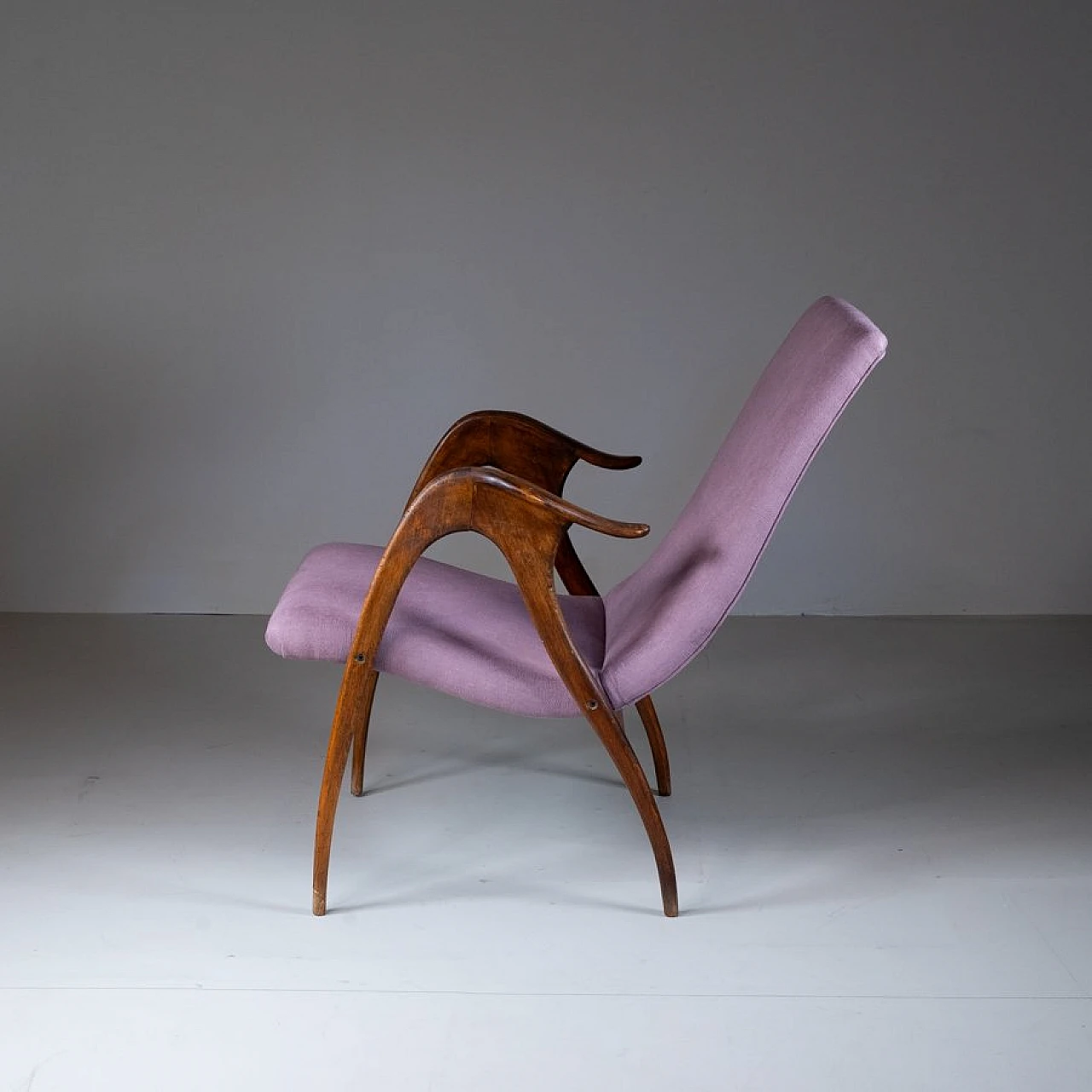 Armchair in wood and mauve fabric by Malatesta & Mason, 1950s 3