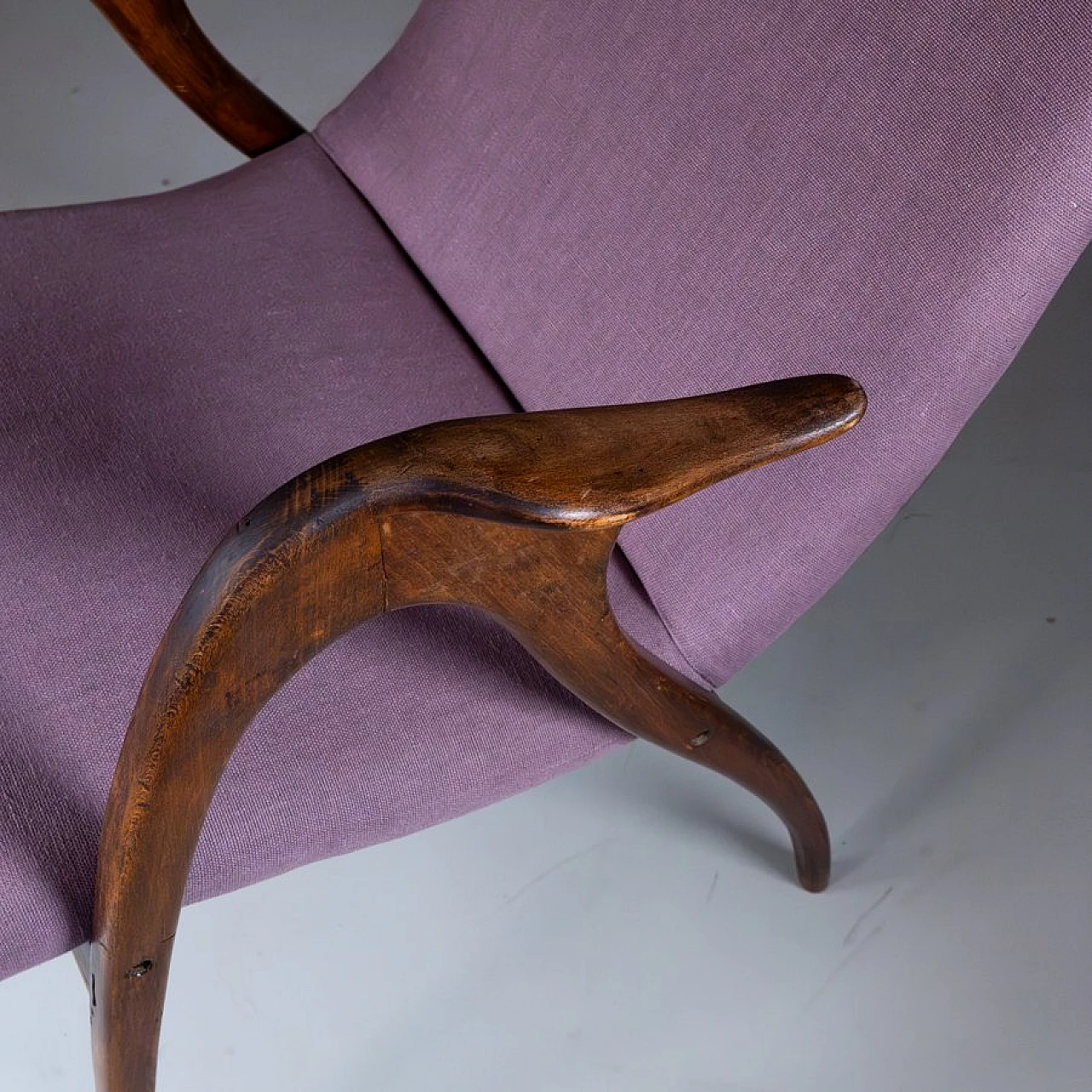 Armchair in wood and mauve fabric by Malatesta & Mason, 1950s 5