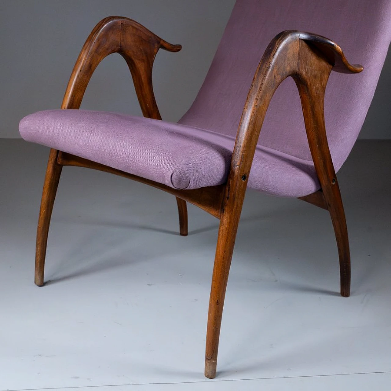 Armchair in wood and mauve fabric by Malatesta & Mason, 1950s 6