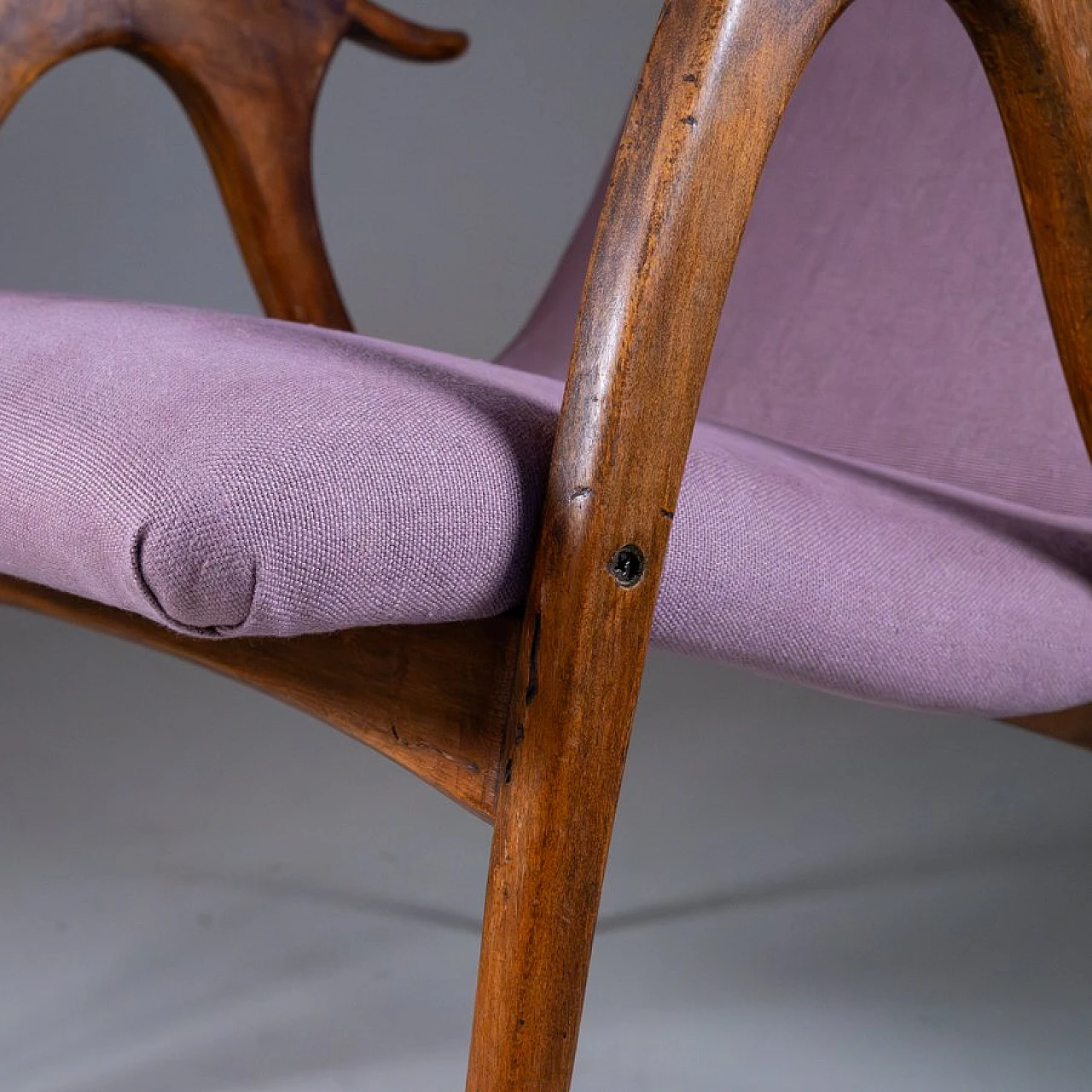 Armchair in wood and mauve fabric by Malatesta & Mason, 1950s 9