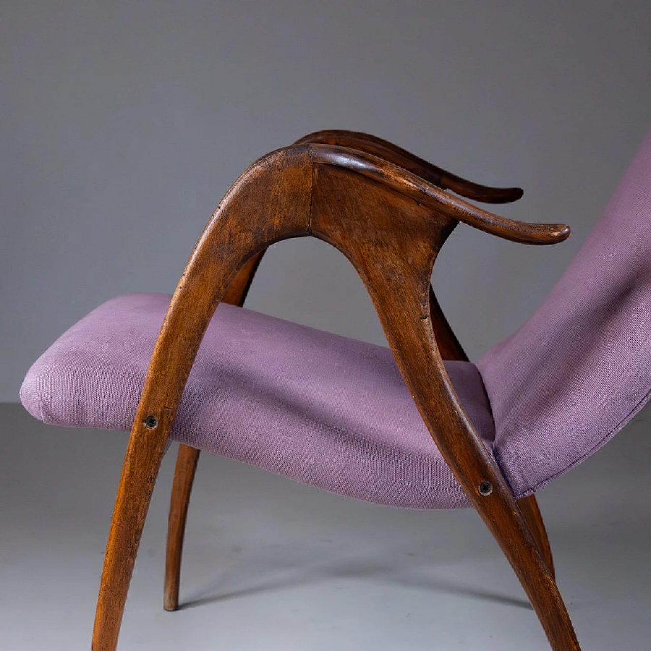 Armchair in wood and mauve fabric by Malatesta & Mason, 1950s 12