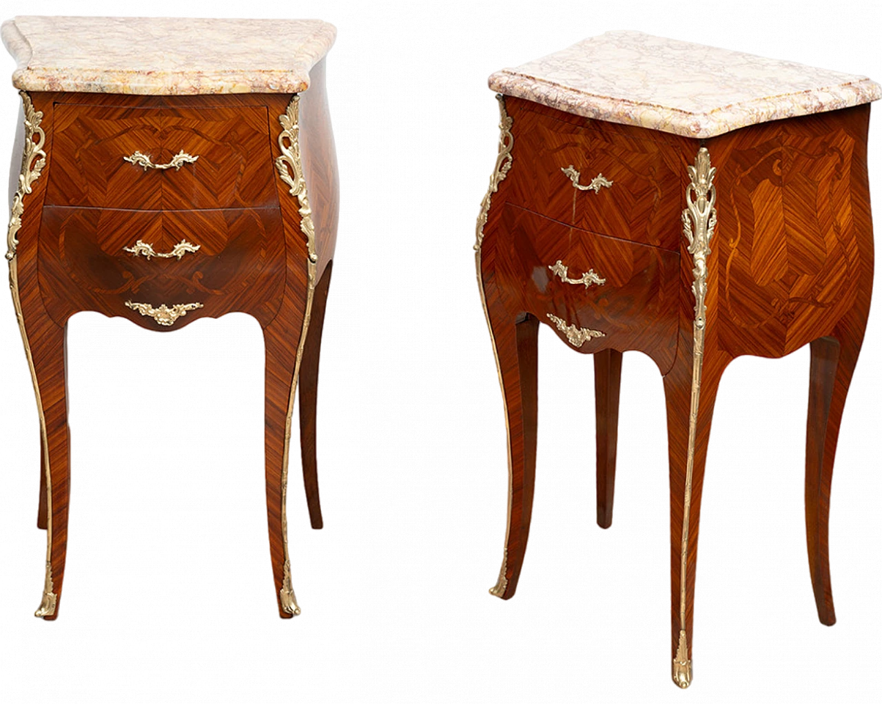 Pair of Napoleon III exotic wood and marble nightstands, 19th century 6