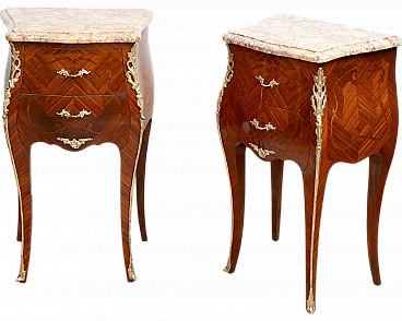 Pair of Napoleon III exotic wood and marble nightstands, 19th century