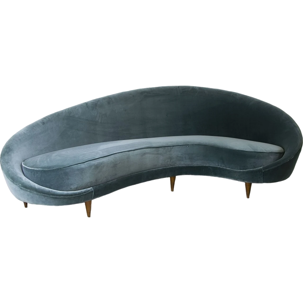 Curved sofa in grey velvet & wooden feet by Federico Munari, 1950s 14