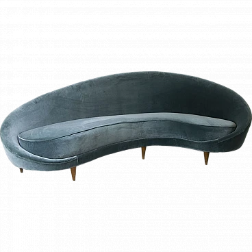 Curved sofa in grey velvet & wooden feet by Federico Munari, 1950s