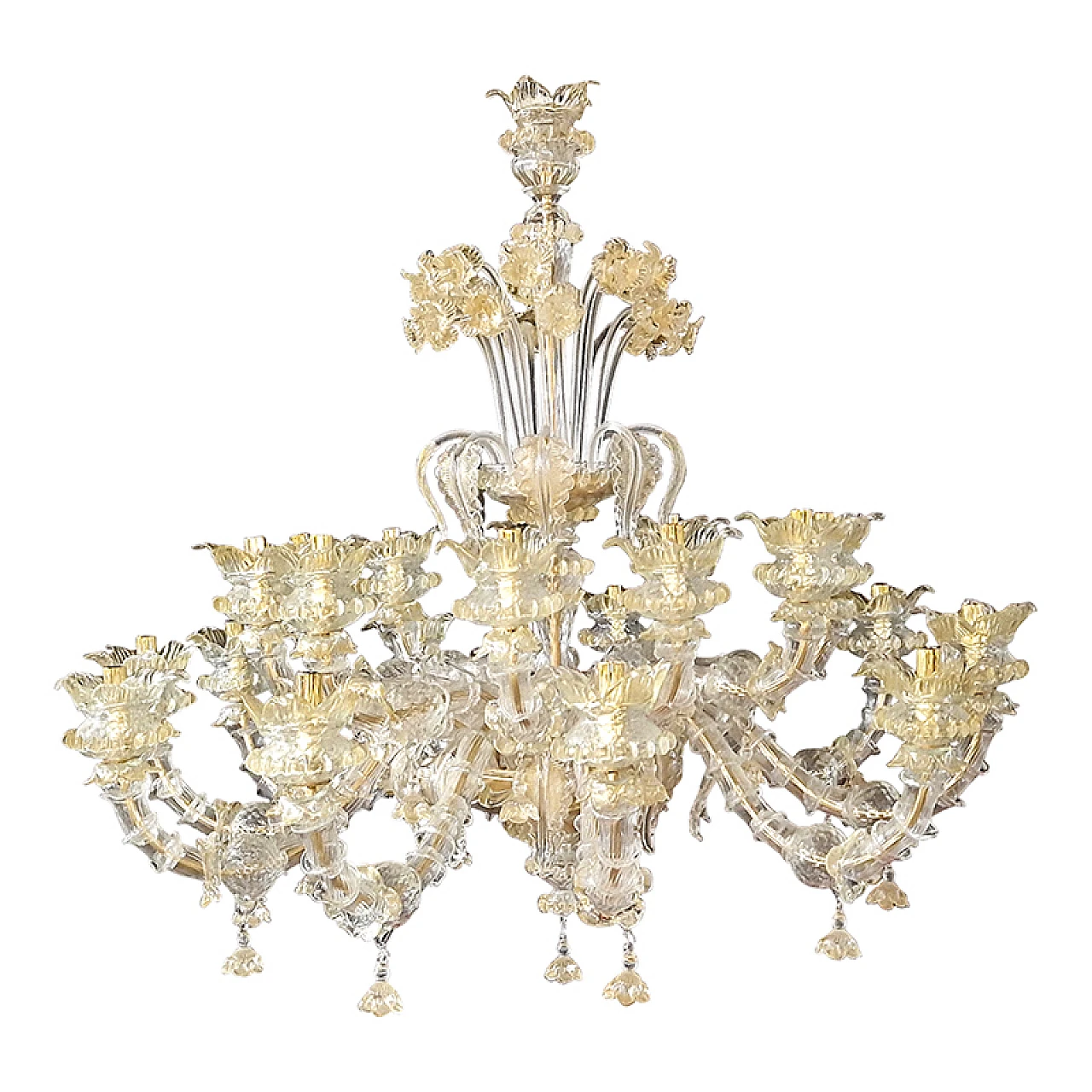 Murano glass and crystal chandelier in Rezzonico style, 1930s 1