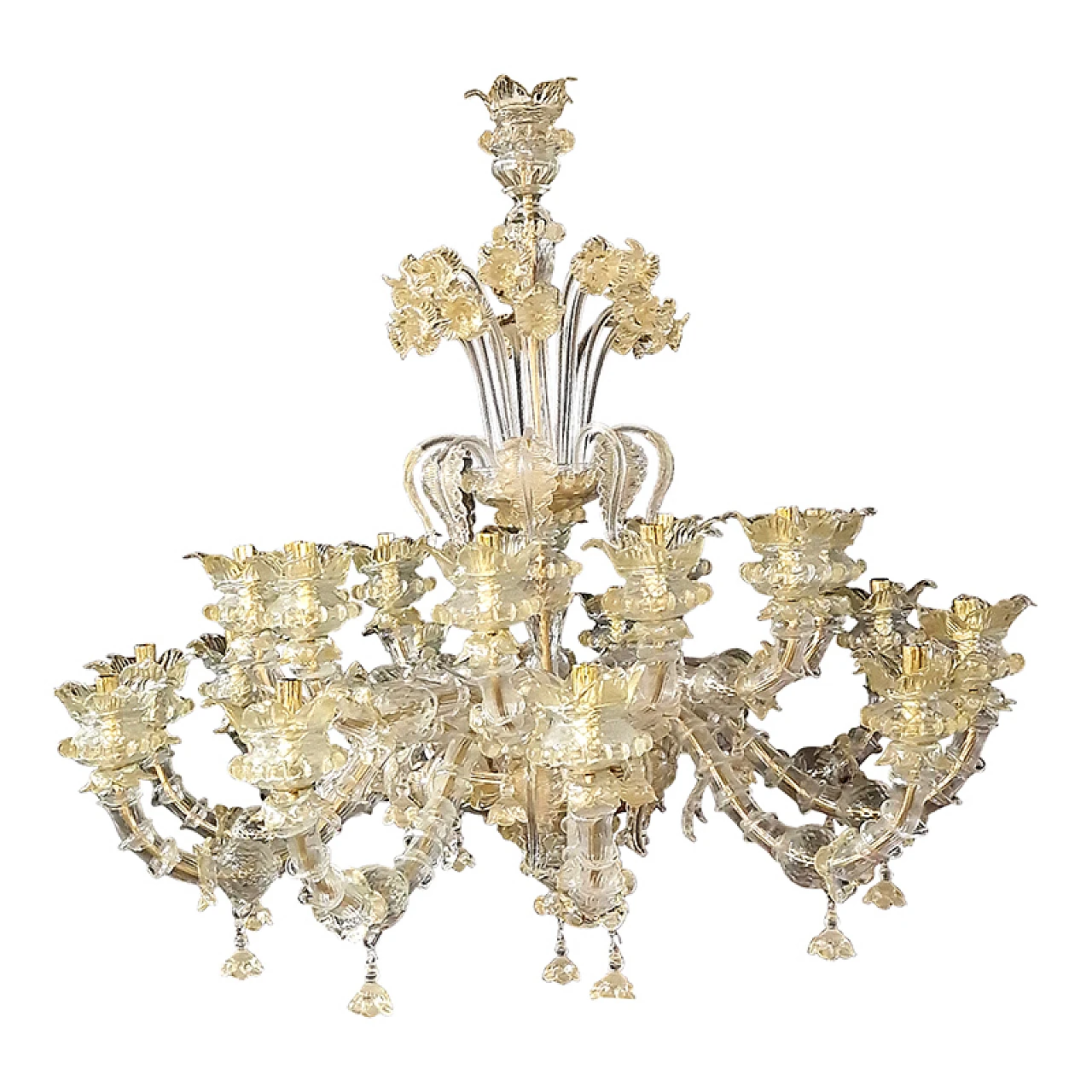 Murano glass and crystal chandelier in Rezzonico style, 1930s 2