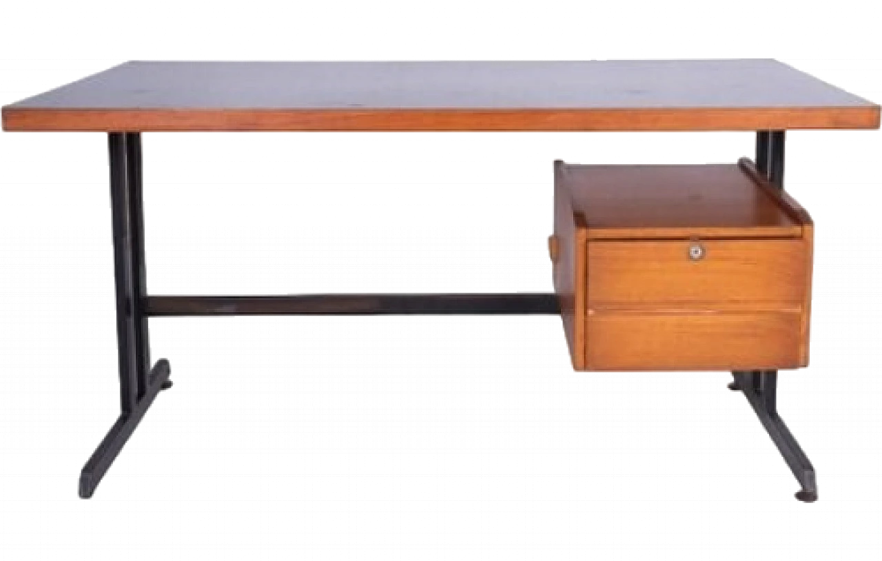 Industrial style wooden desk with drawers & metal structure, 2000s 10