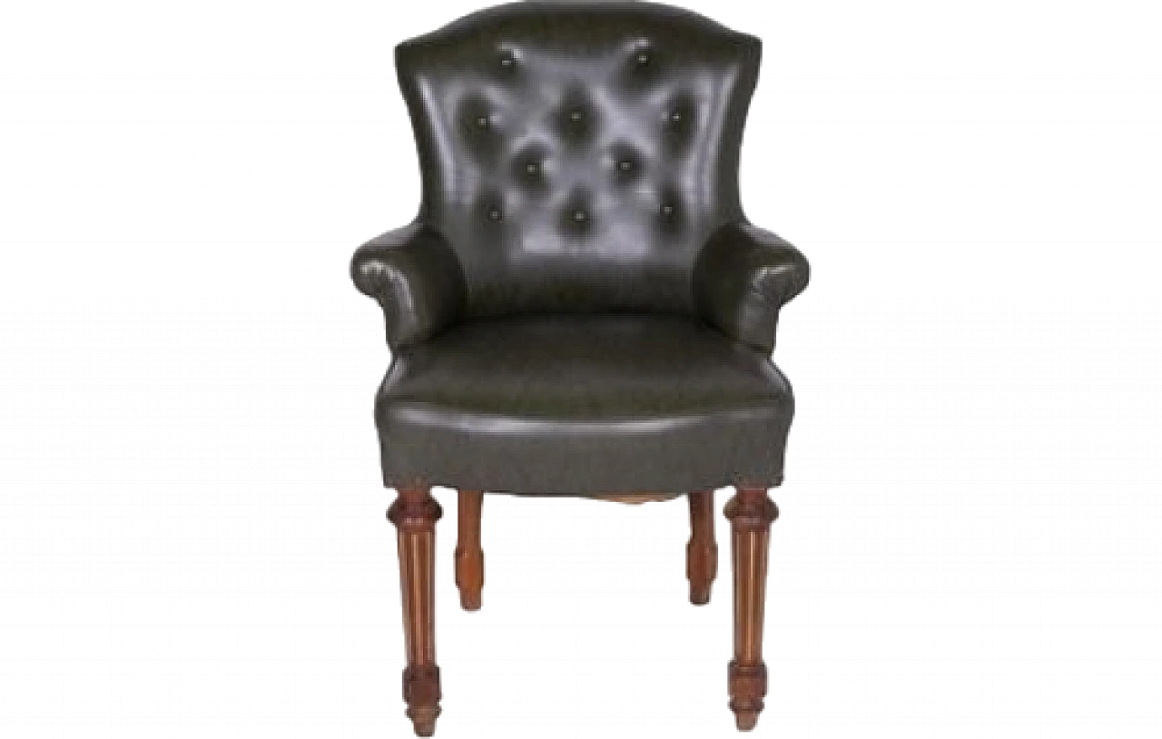 Dark green faux leather armchair with wooden legs, 2000s 7