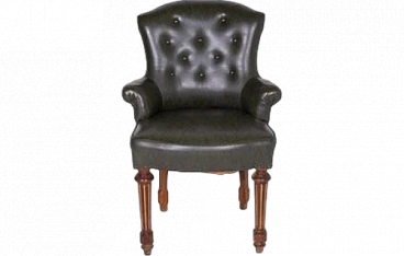 Dark green faux leather armchair with wooden legs, 2000s