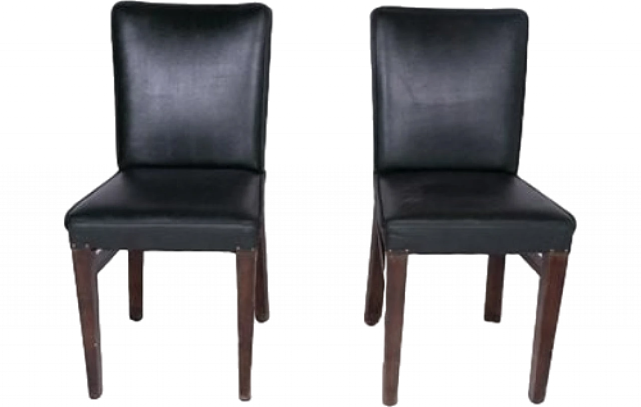 Pair of wood & dark green faux leather upholstery chairs, 2000s 6