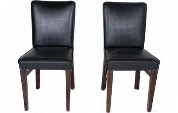 Pair of wood & dark green faux leather upholstery chairs, 2000s