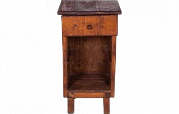 Rustic style bedside table in solid wood with drawer, 2000s