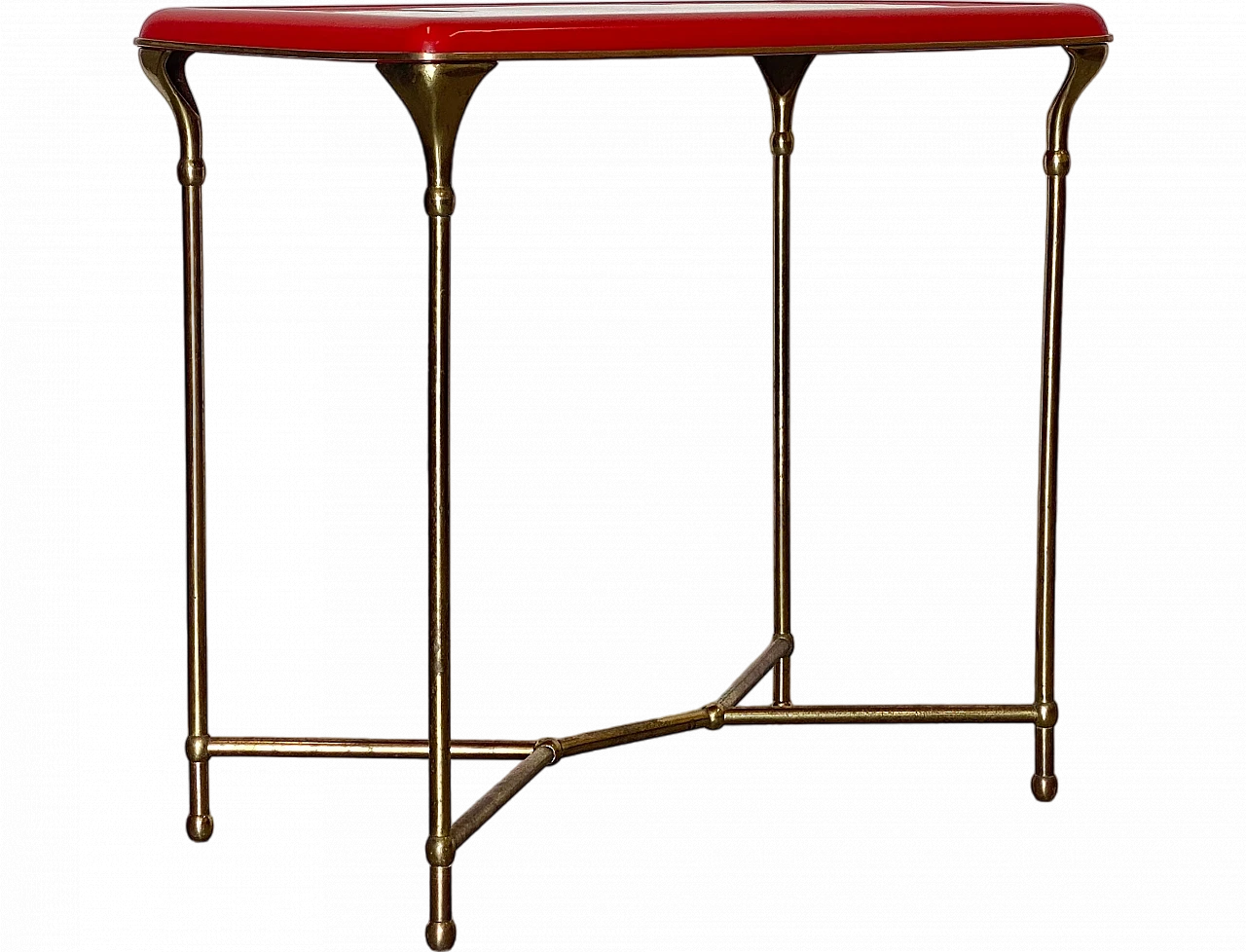 Brass coffee table with red lacquered top, 1950s 14