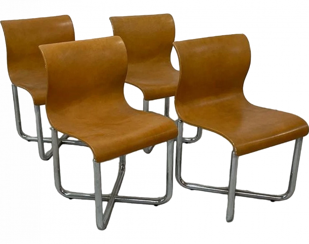 4 Chairs in brown leather & chromed metal by F. T. Sartori, 1970s 5