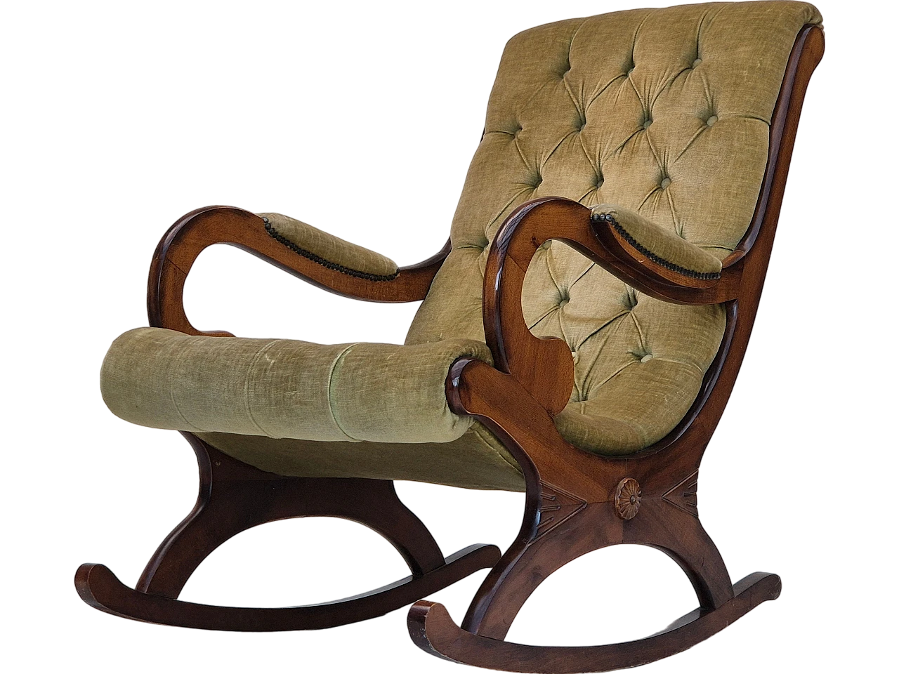 Scandinavian beech and velvet rocking chair, 1950s 17