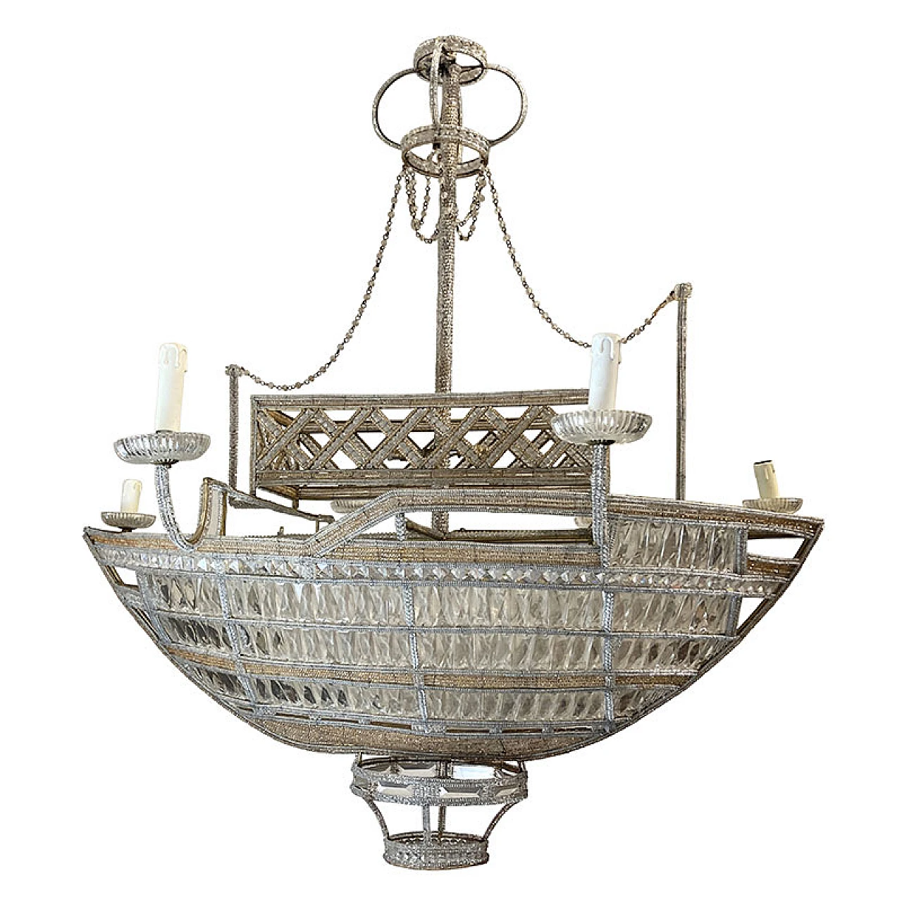 Boat-shaped 10-light chandelier with glass beading 1