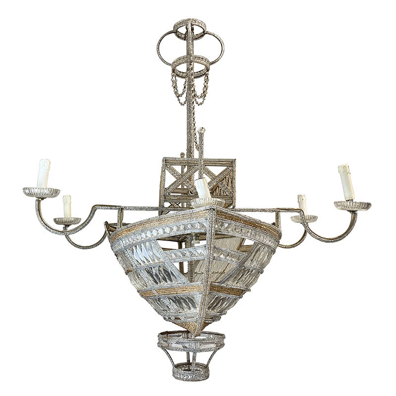 Boat-shaped 10-light chandelier with glass beading 3