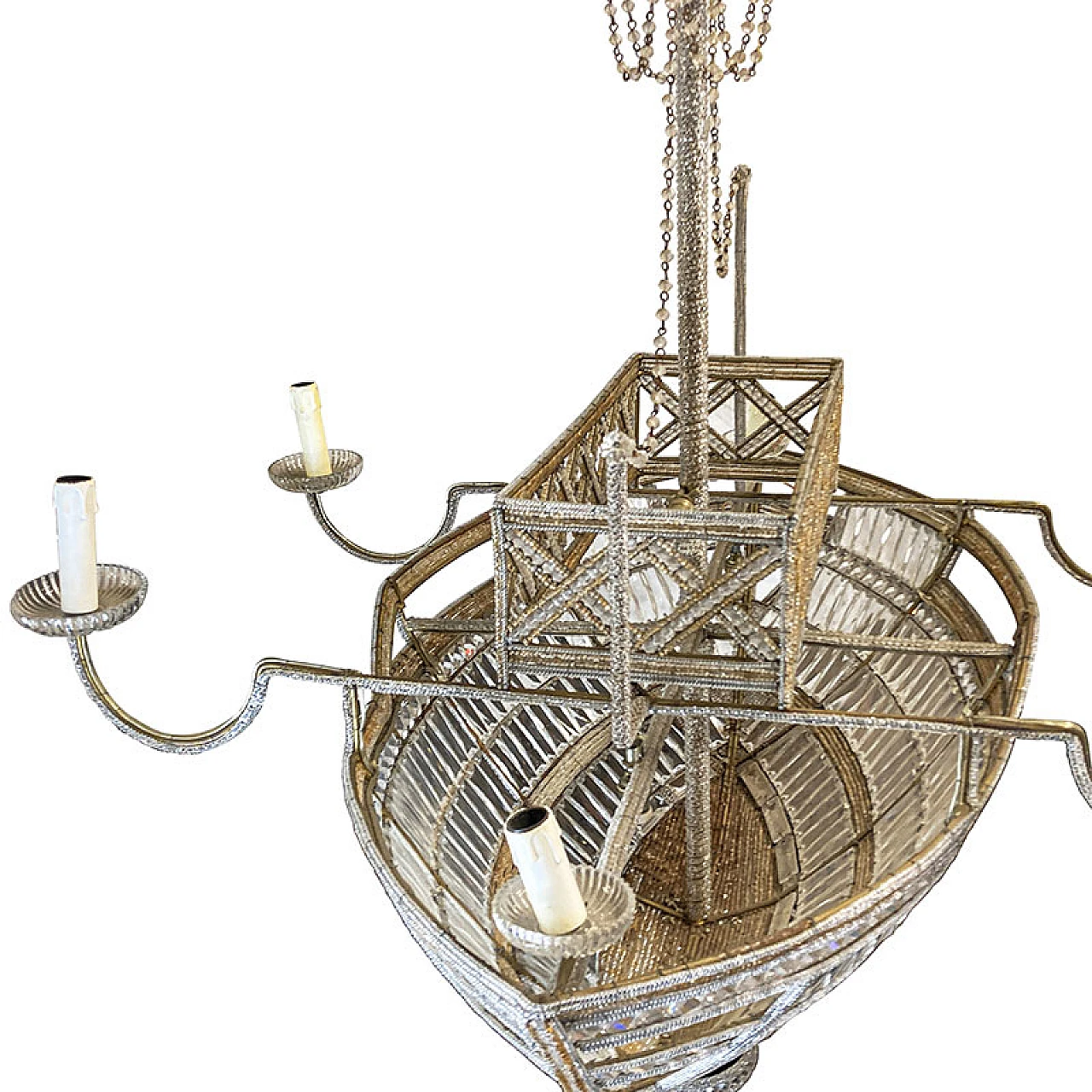 Boat-shaped 10-light chandelier with glass beading 7