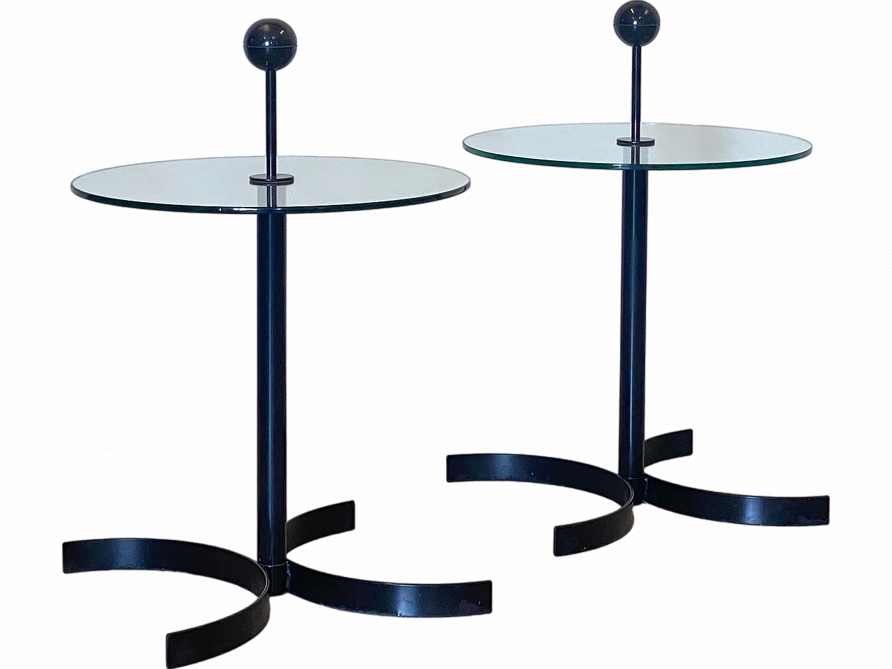 Pair of black lacquered iron and cut glass coffee tables, 1980s 12