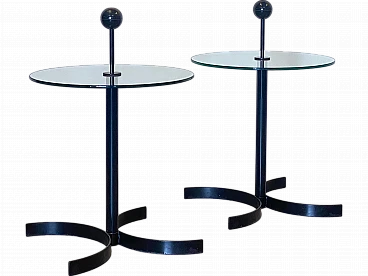 Pair of black lacquered iron and cut glass coffee tables, 1980s