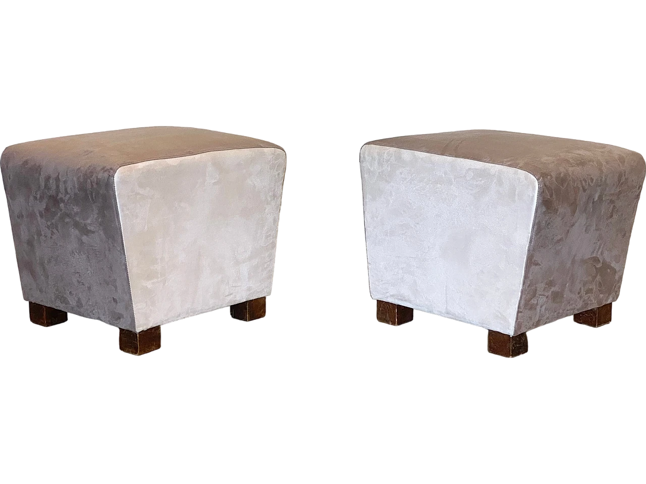 Pair of velvet and wood poufs, 1940s 12