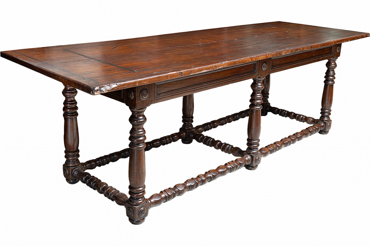 Tuscan solid walnut refectory table, 17th century 5