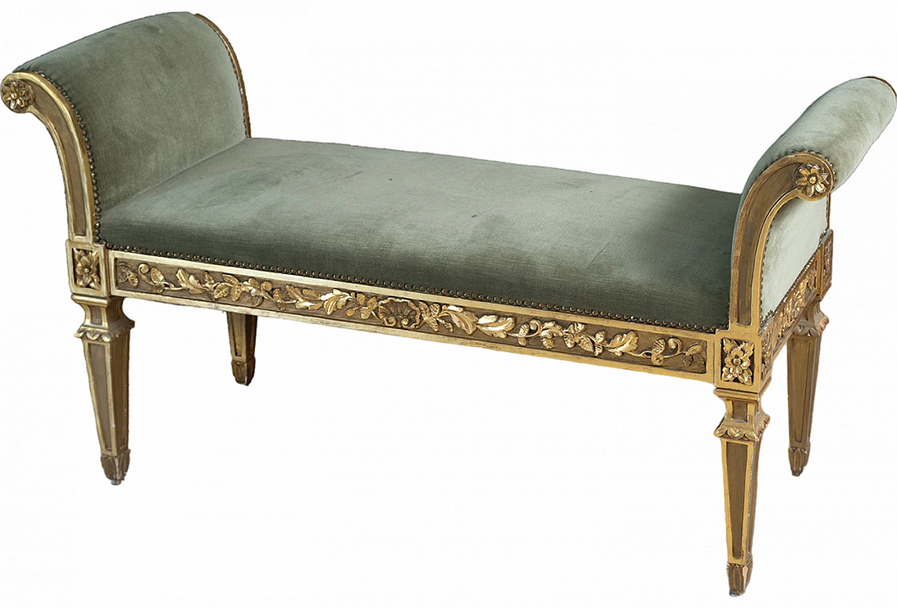 Gilded wood carved bench in Louis XVI style, early 20th century 4