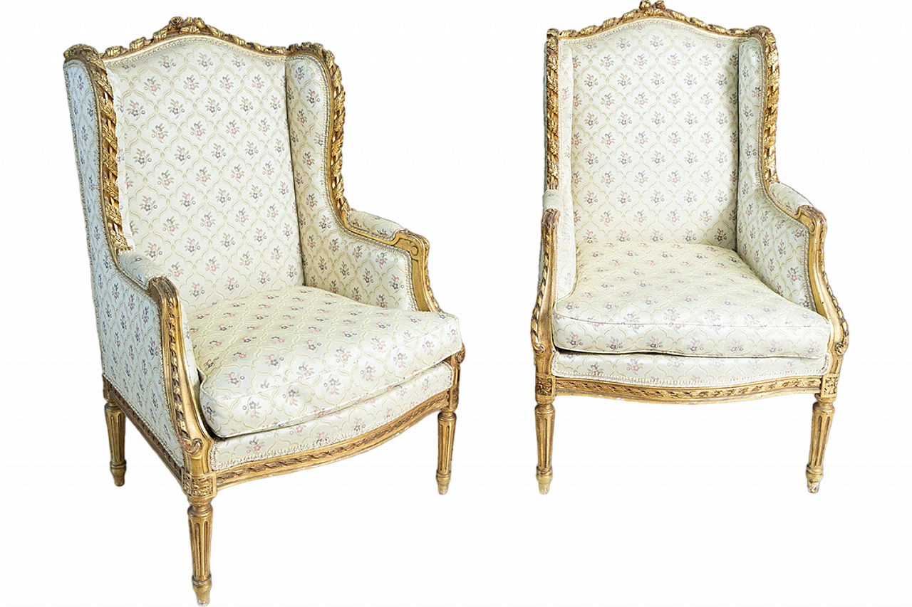 Pair of Napoleon III gilded wood and fabric armchairs, 19th century 5