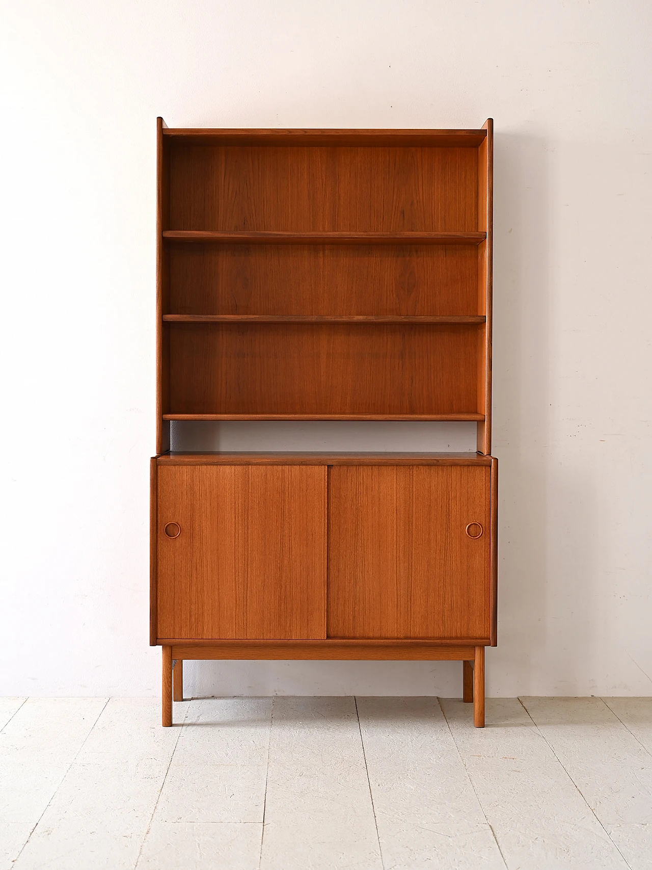 Teak bookcase with adjustable shelves & storage compartment, 1960s 1