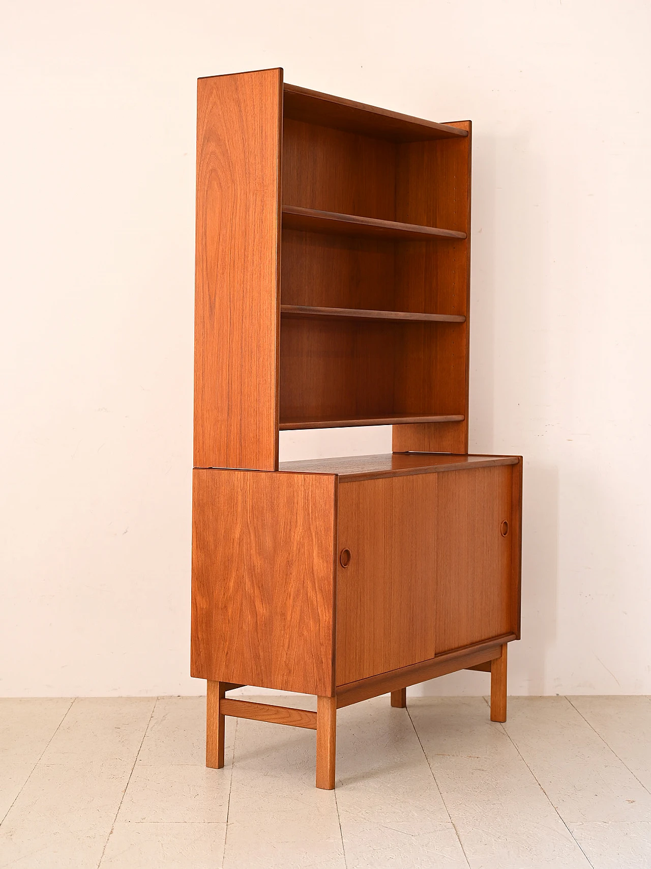 Teak bookcase with adjustable shelves & storage compartment, 1960s 2