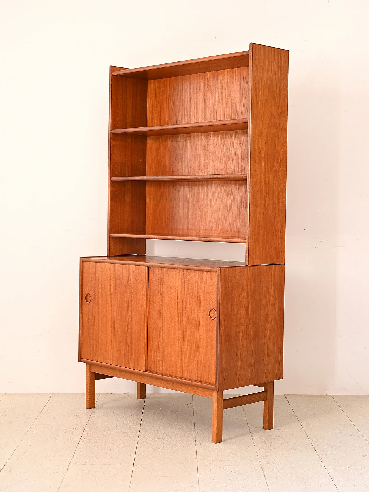 Teak bookcase with adjustable shelves & storage compartment, 1960s 3