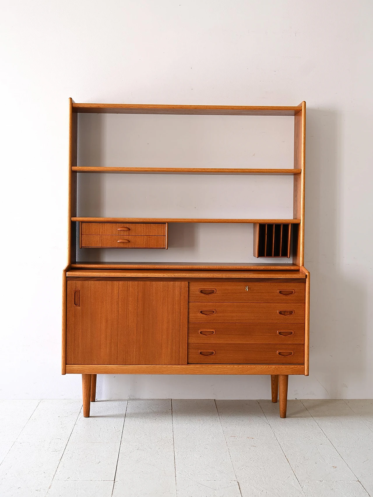 Teak bookcase with writing desk & storage compartment, 1960s 2