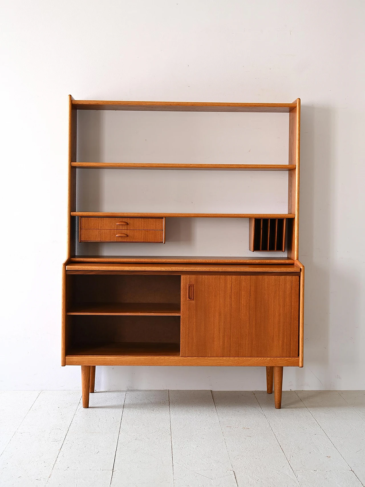 Teak bookcase with writing desk & storage compartment, 1960s 3