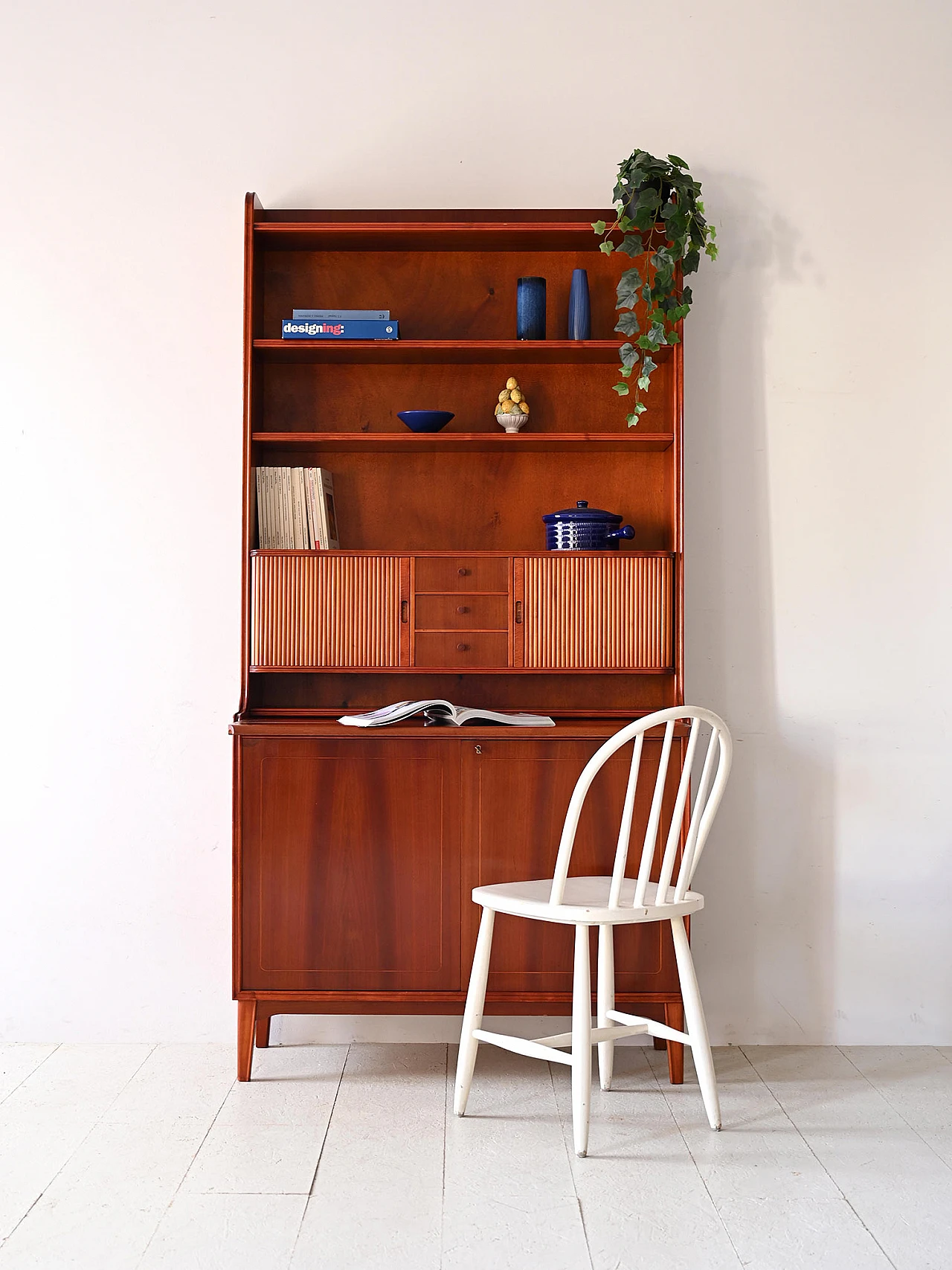 Mahogany bookcase with desk & storage compartment, 1960s 1