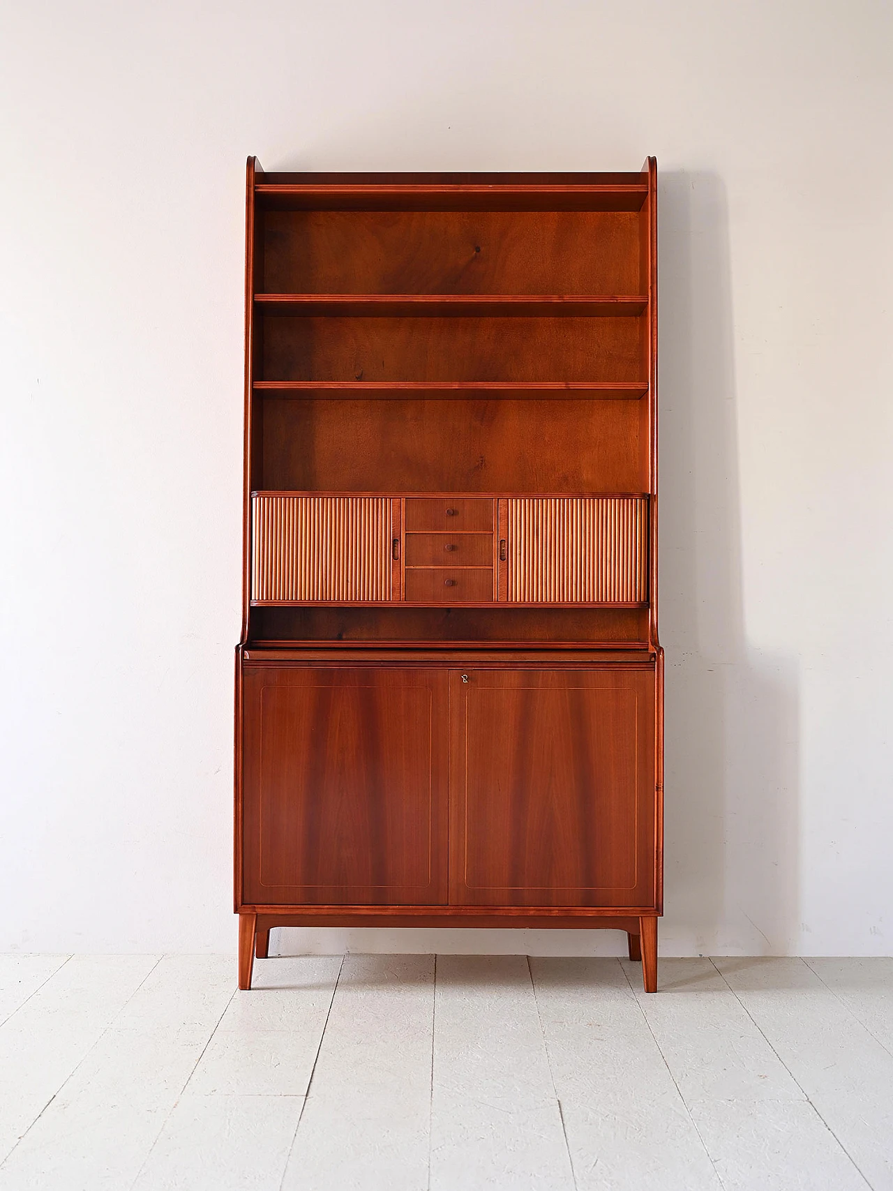 Mahogany bookcase with desk & storage compartment, 1960s 2