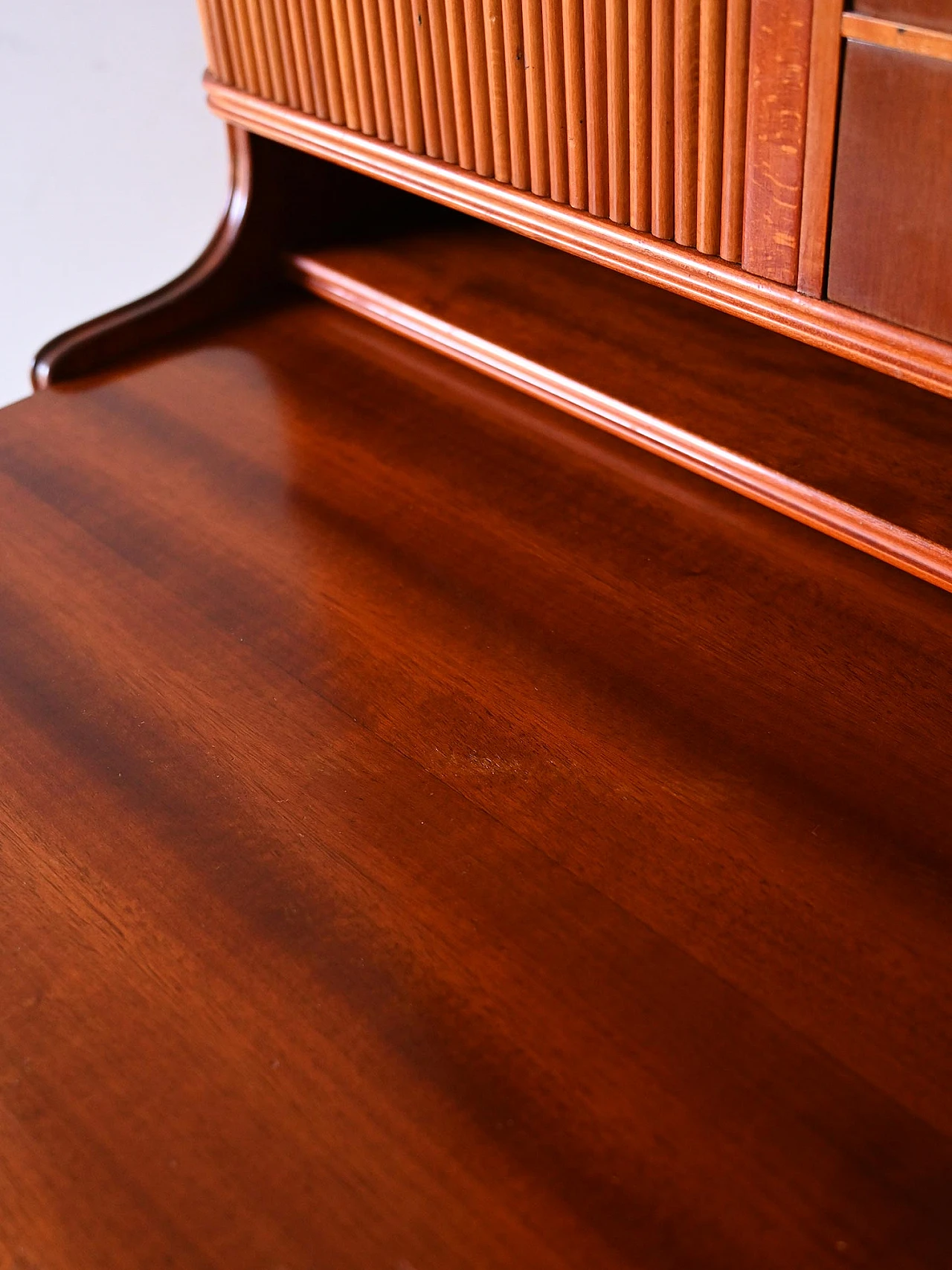 Mahogany bookcase with desk & storage compartment, 1960s 7