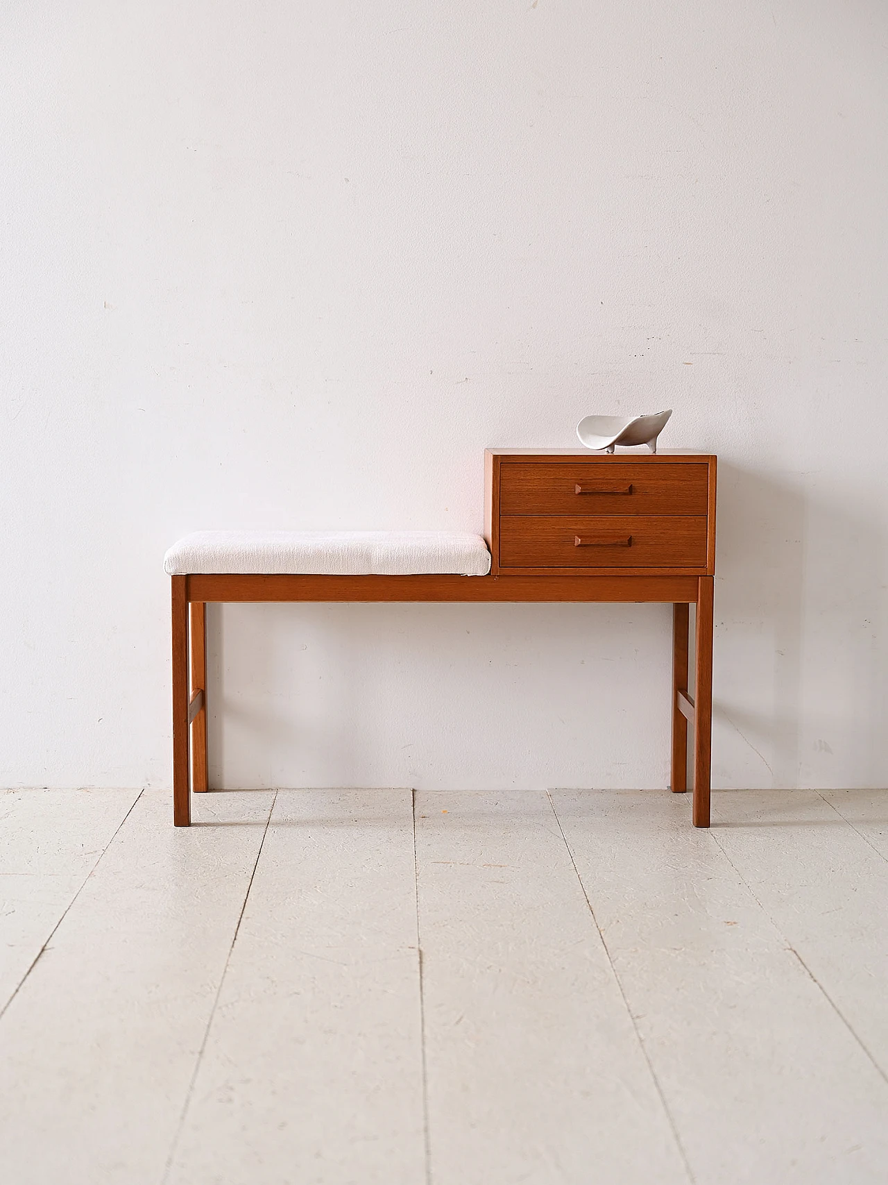 Wooden bench with upholstered seat, 1960s 1