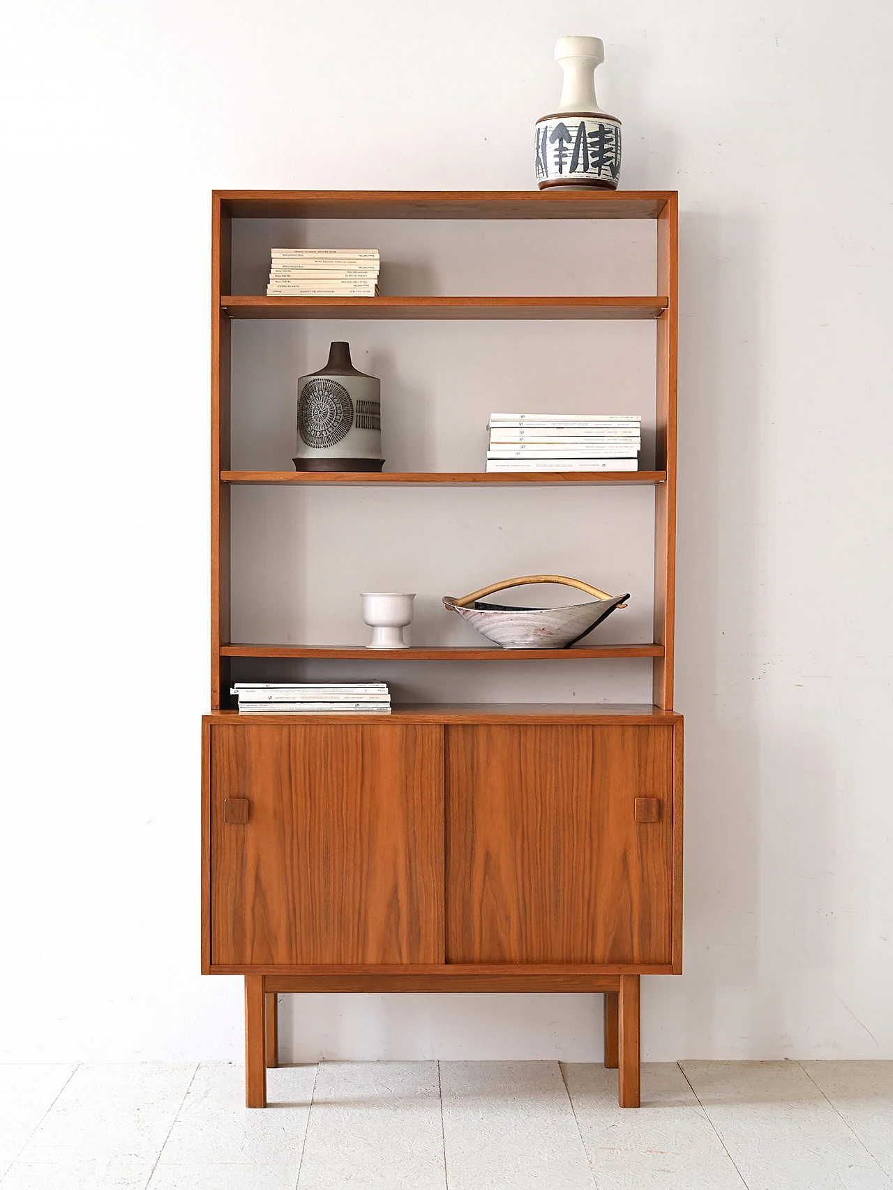 Scandinavian teak bookcase with doors, 1960s 1