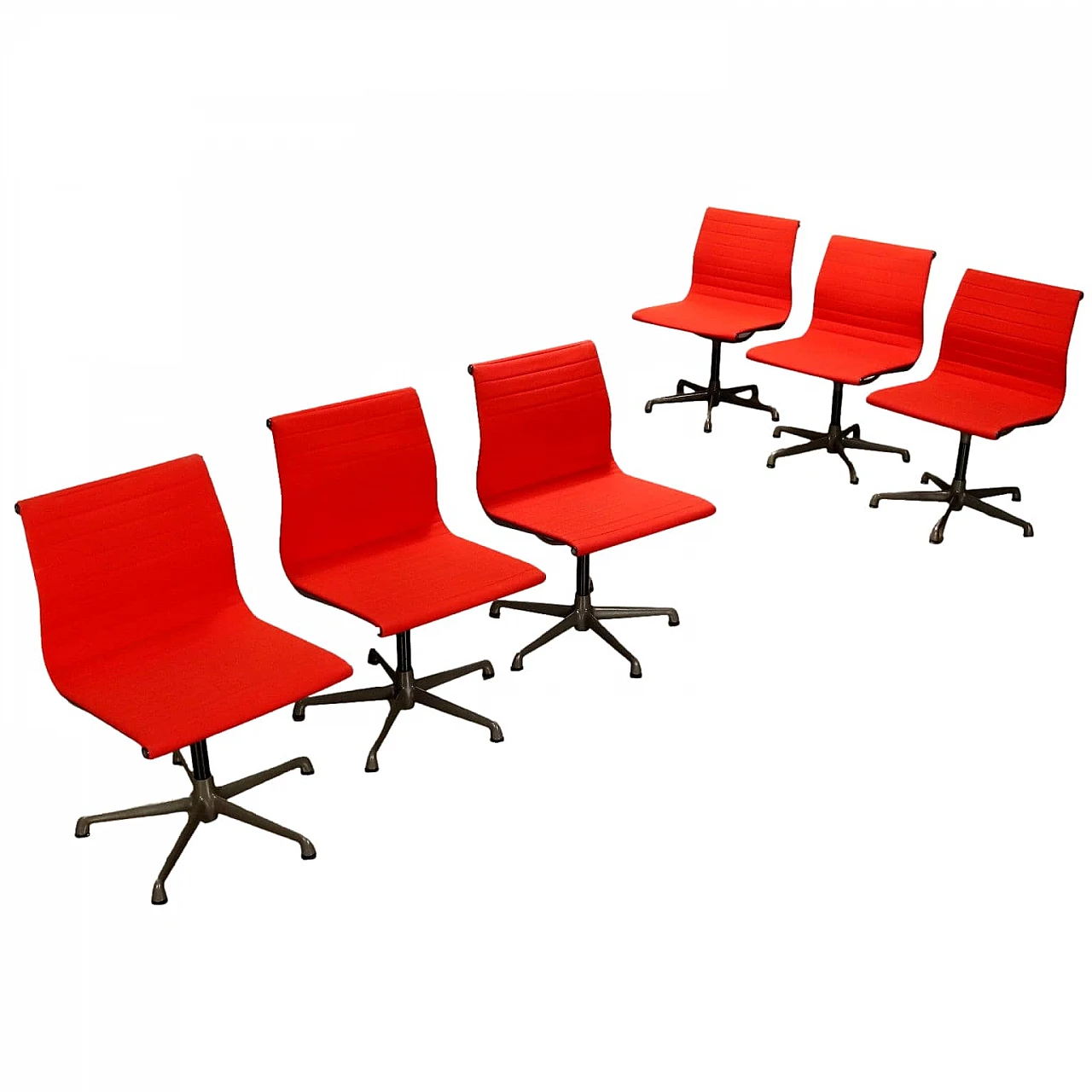 6 Red swivel chairs by Charles & Ray Eames for ICF, 1970s 1