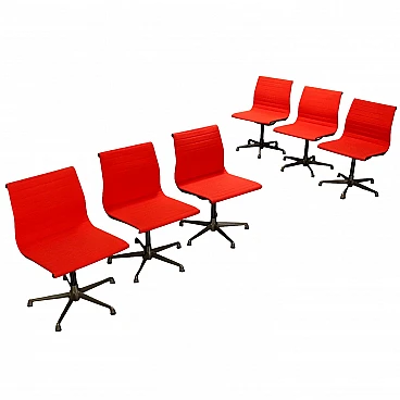 6 Red swivel chairs by Charles & Ray Eames for ICF, 1970s