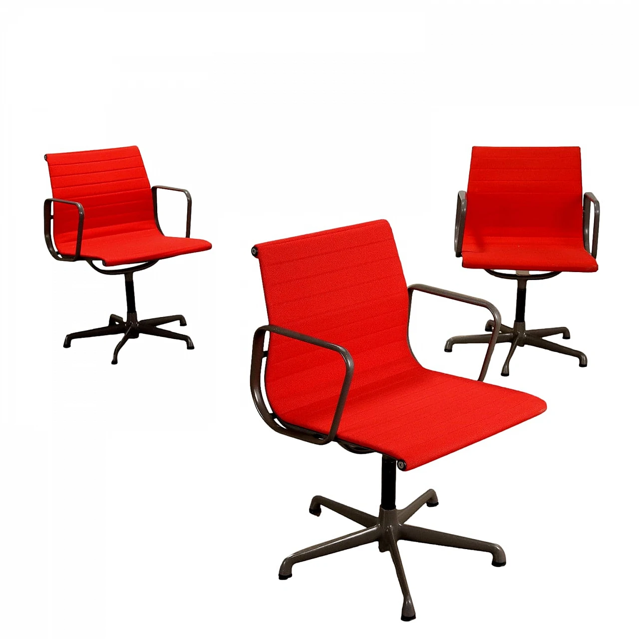 3 EA117 chairs in red fabric by Charles & Ray Eames for ICF, 1980s 1