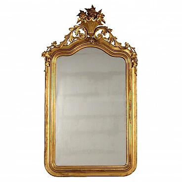 Umbertino mirror with gilded wooden frame & leaf motifs, 19th century