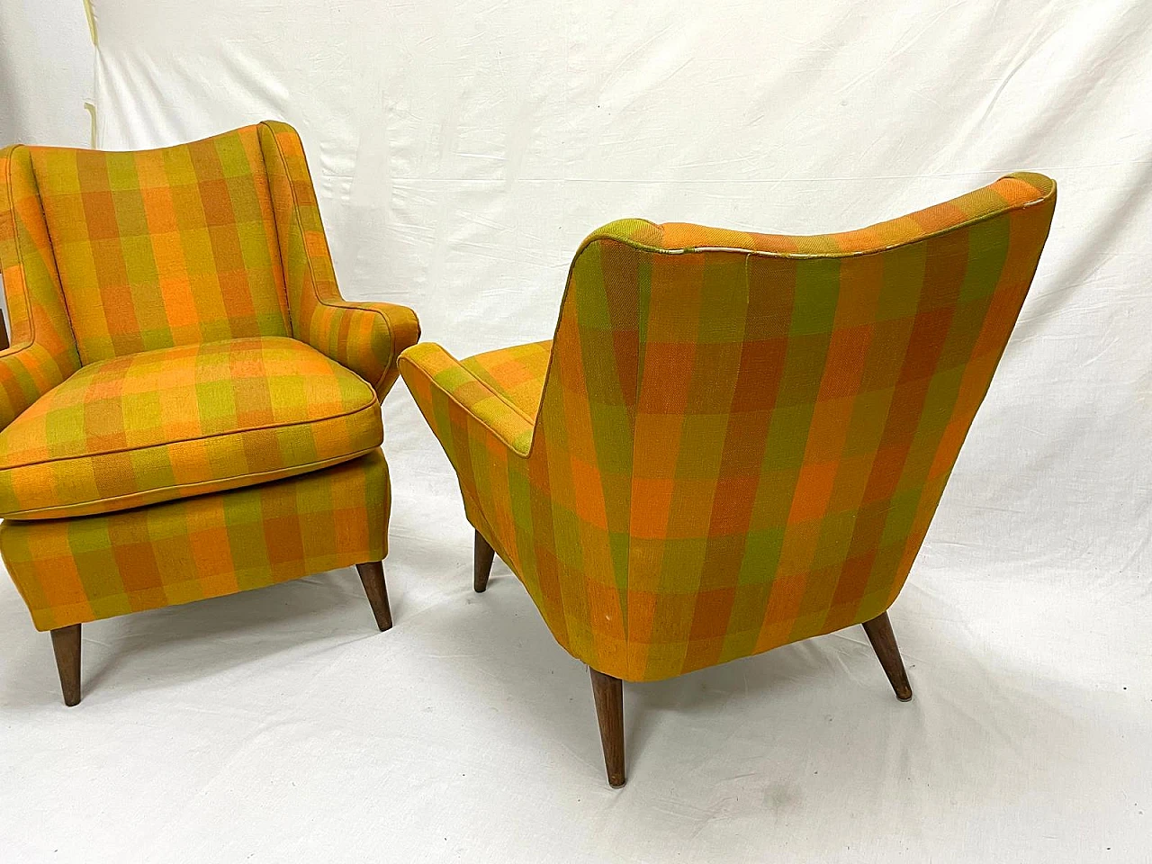 Pair of patterned fabric armchairs, 1960s 2