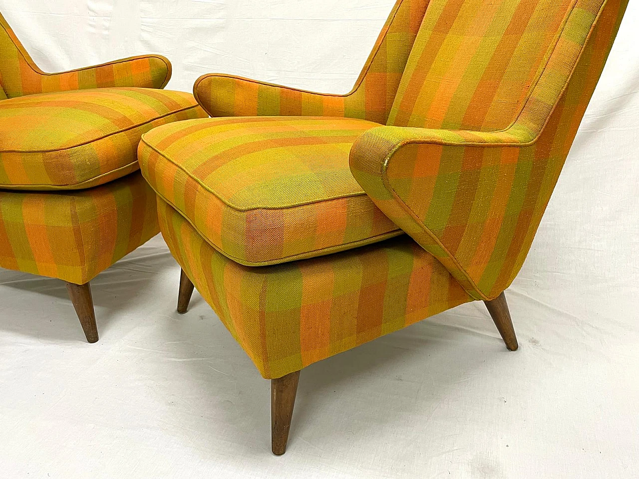 Pair of patterned fabric armchairs, 1960s 4