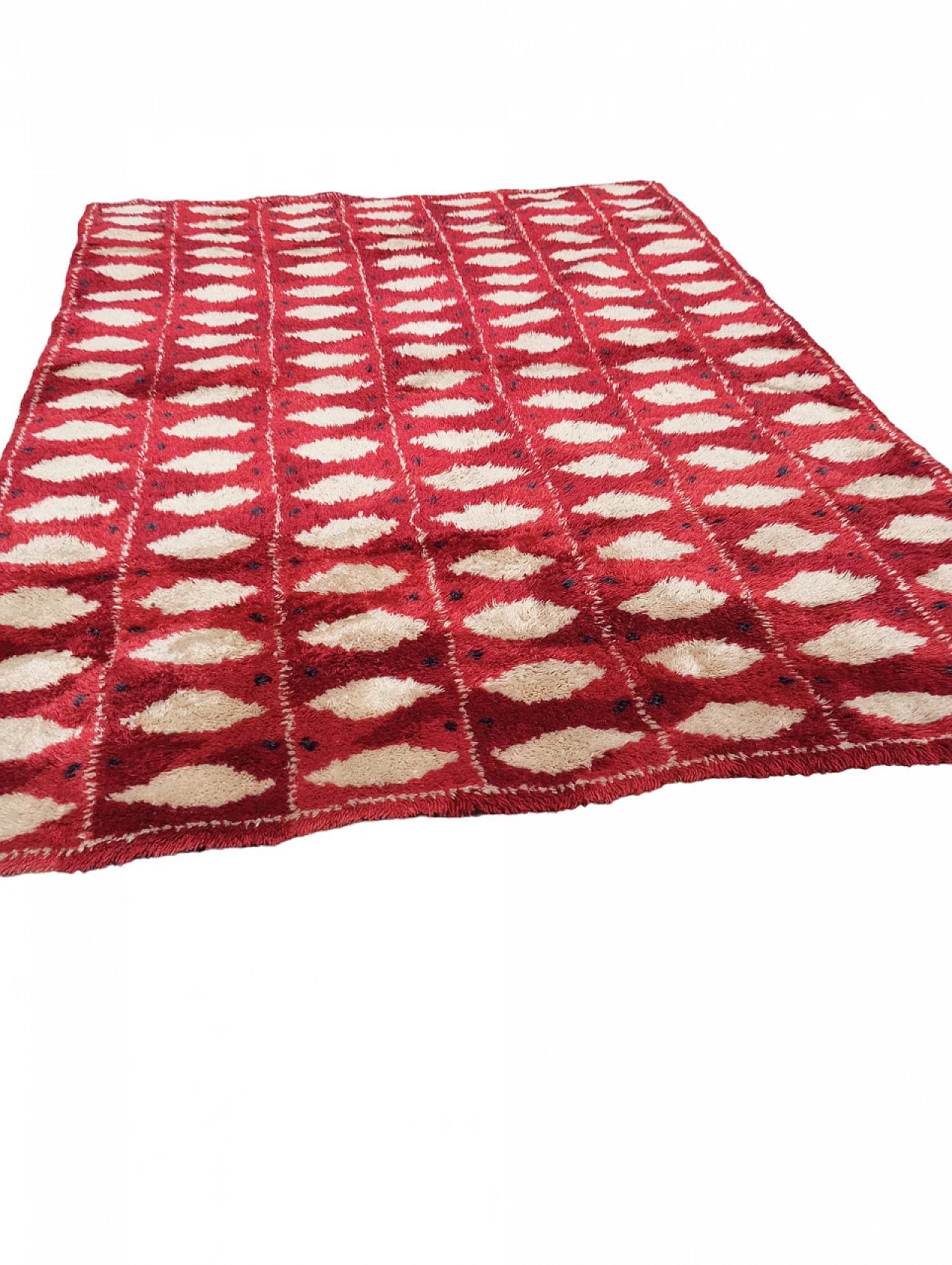 Swedish red and white wool rug, 1960s 4