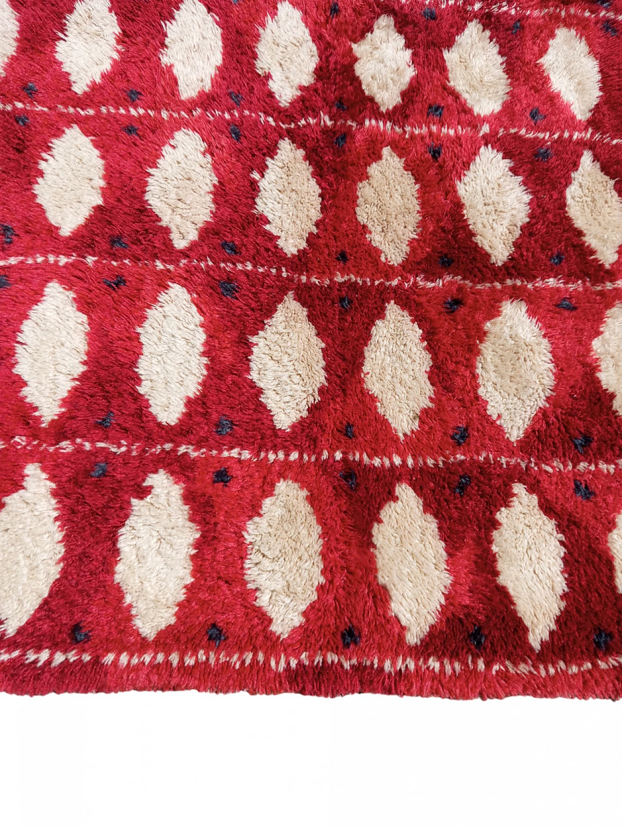 Swedish red and white wool rug, 1960s 5