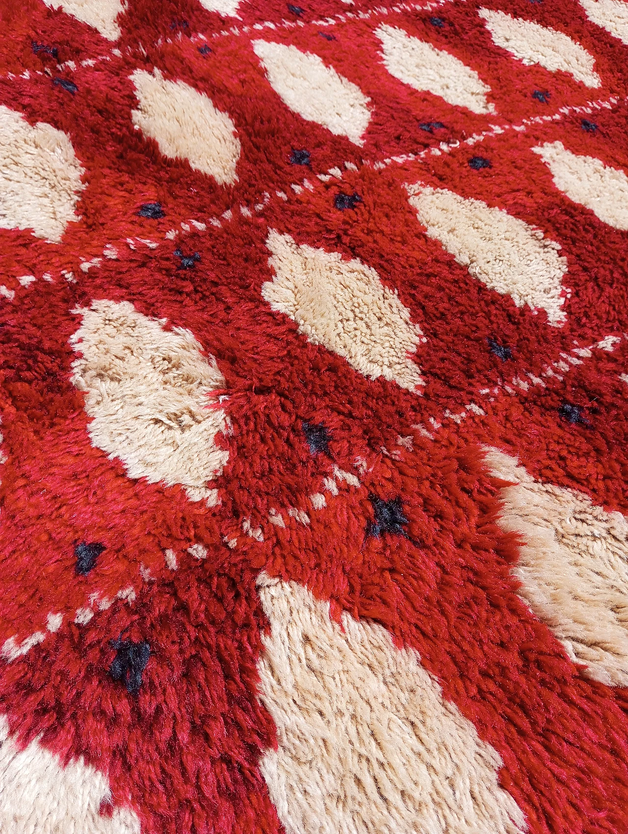 Swedish red and white wool rug, 1960s 7